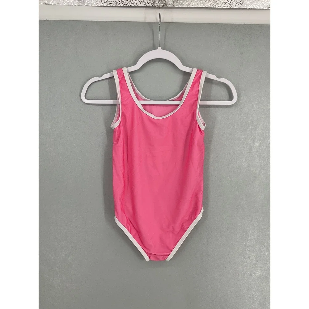 Hello Kitty Girls One Piece Swimsuit Pink Hibiscus Graphic UPF 50+ L 10-12